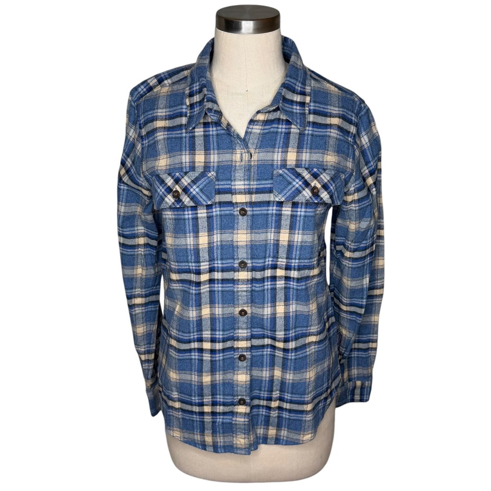PATAGONIA Fjord Flannel Blue Plaid Organic Cotton‎ Shirt Women's Size Medium